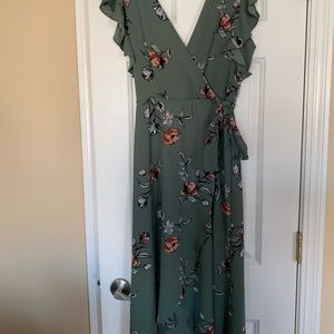Green floral high low dress
